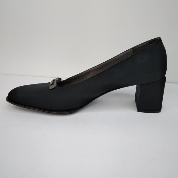 Bruno Magli Black Block Heel Fabric Slip On Pumps Size 10B - Picture 9 of 14